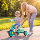 Green toddler tricycle with rear basket, view 2