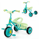 Green toddler tricycle with rear basket, view 3