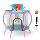 Pink and light blue kids enclosed trampoline, view 4