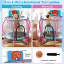 Pink and light blue kids enclosed trampoline, view 5