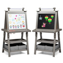 Grey easel shown from opposite sides; one easel is supplied