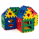 Multicolour waffle building blocks arranged as two connected houses
