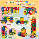 Eight construction examples using the multicolour waffle building blocks
