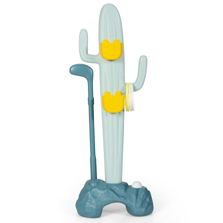 Green cactus activity stand with golf and toss-game accessories