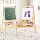 Front and rear views of one Natural wooden art easel; room styling props are not included