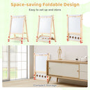 Natural art easel folding and storage sequence; several views of one easel, room furniture not included