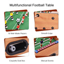 Foosball game details showing player figurines, smooth edge, goal box and manual scorer