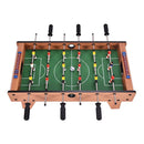 Top view of the six-rod tabletop football game with eighteen player figurines