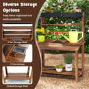 Kids Wooden Potting Bench with Four Pots and Chalkboard, work surfaces and storage shelves