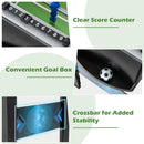 Foosball table sliding scorer, ball collection box and reinforcing crossbar