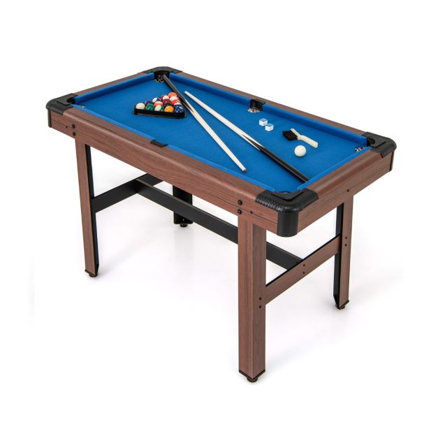 Blue 122 cm wooden pool table with two cues and a full ball set