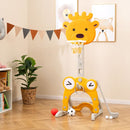 Yellow and grey sports stand in a playroom; room furnishings and decorations are not included