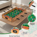 Tabletop game handles, player figurines, manual scorers and goal boxes; furniture is not included