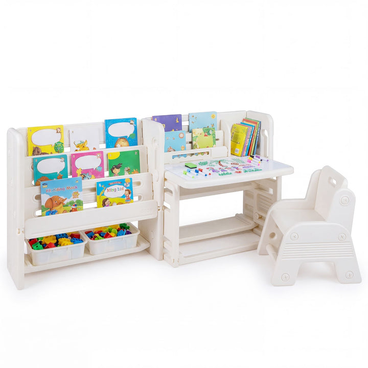 Kids Desk, Chair and Bookshelf Set with Drawing Board, view 4