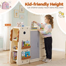 Dinosaur Toy Organiser with Five Bins and Book Storage – height and child scale
