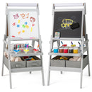 Double-Sided Kids Art Easel with Paper Roll and Storage Bins – Grey, view 2