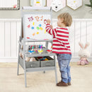 Double-Sided Kids Art Easel with Paper Roll and Storage Bins – Grey, view 5