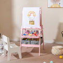 Double-Sided Kids Art Easel with Paper Roll and Storage Bins – Pink, view 1