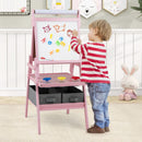 Double-Sided Kids Art Easel with Paper Roll and Storage Bins – Pink, view 2