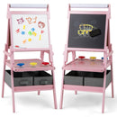 Double-Sided Kids Art Easel with Paper Roll and Storage Bins – Pink, view 3