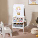 Double-Sided Kids Art Easel with Paper Roll and Storage Bins – White, view 1