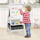 Double-Sided Kids Art Easel with Paper Roll and Storage Bins – White, view 2