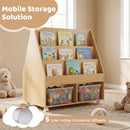 Double-Sided Rolling Bookshelf with Chalkboard – five castor wheels