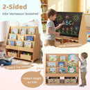 Double-Sided Rolling Bookshelf with Chalkboard – front book display and rear chalkboard
