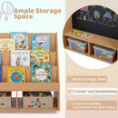 Double-Sided Rolling Bookshelf with Chalkboard – shelves and lower cubbies