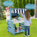 Double-Sided Wooden Mud Kitchen with Canopy and Cookware in Blue, view 3