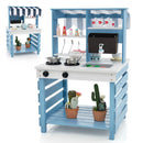 Double-Sided Wooden Mud Kitchen with Canopy and Cookware in Blue, view 6