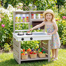 Double-Sided Wooden Mud Kitchen with Canopy and Cookware in Grey, view 1