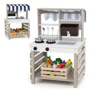 Double-Sided Wooden Mud Kitchen with Canopy and Cookware in Grey, view 3