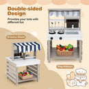 Double-Sided Wooden Mud Kitchen with Canopy and Cookware in Grey, view 5