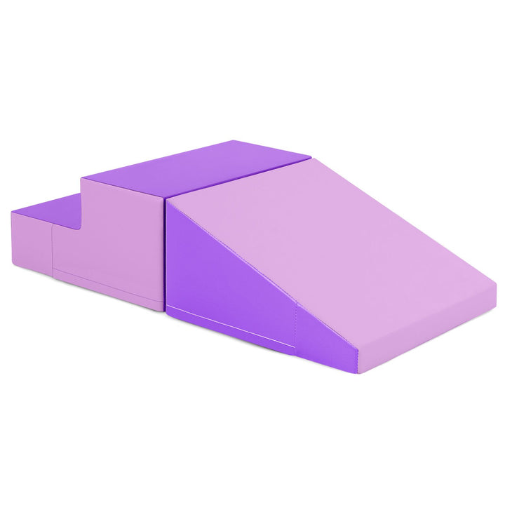 Purple two-piece foam play set with a stepped block and sloping ramp