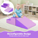 Purple foam step and ramp showing the two separate shapes and a joined arrangement