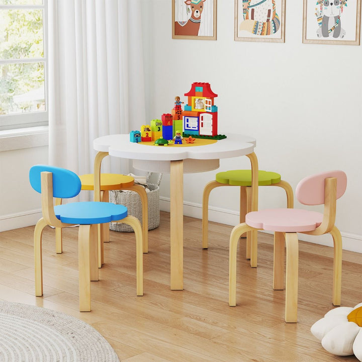 Flower Kids Table with Two Chairs and Two Stools – Multicolour product view 1