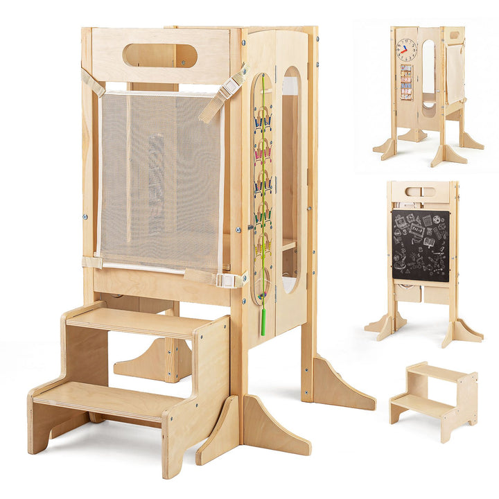 Folding Activity Tower with Step Stool and Chalkboard – folding tower and separate two-step stool
