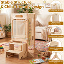Folding Activity Tower with Step Stool and Chalkboard – mesh barrier support feet and side panels