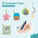 Folding Baby Activity Jumper with Canopy and Carry Bag – five included fabric toys