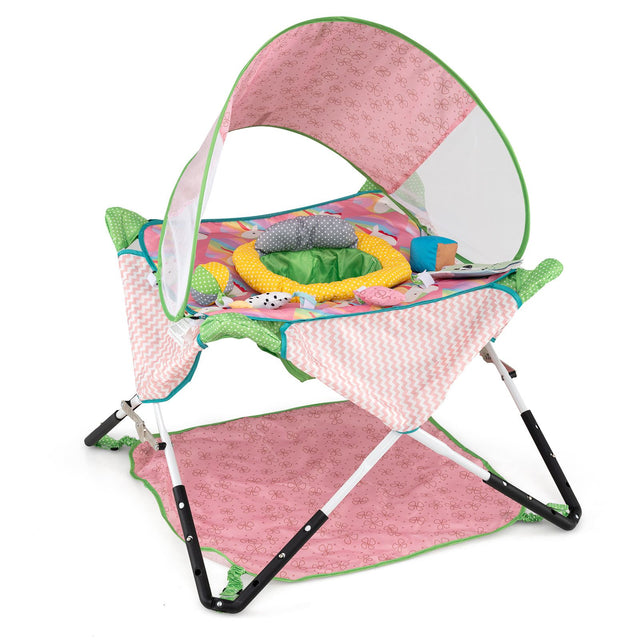 Folding Baby Activity Jumper with Canopy and Carry Bag – pink jumper with removable canopy