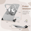 Folding Baby Bouncer with Toy Bar and Washable Cover – open and folded dimensions