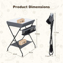 Folding Baby Change Table with Storage Basket – open and folded dimensions and load limits
