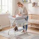 Folding Baby Change Table with Toy Bar and Wheels – grey changing table with toy bar and storage