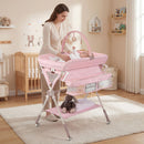 Folding Baby Change Table with Toy Bar and Wheels – pink changing table with toy bar and storage