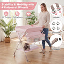 Folding Baby Change Table with Toy Bar and Wheels – pink table with locking wheels and foot pads