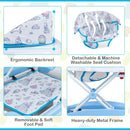 Blue walker seat and foot pad details