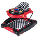 Red baby walker with musical tray and foot pad