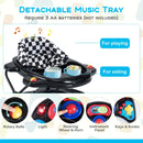 Black musical tray and three-AA battery requirement