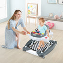 Parent supervising grey baby walker